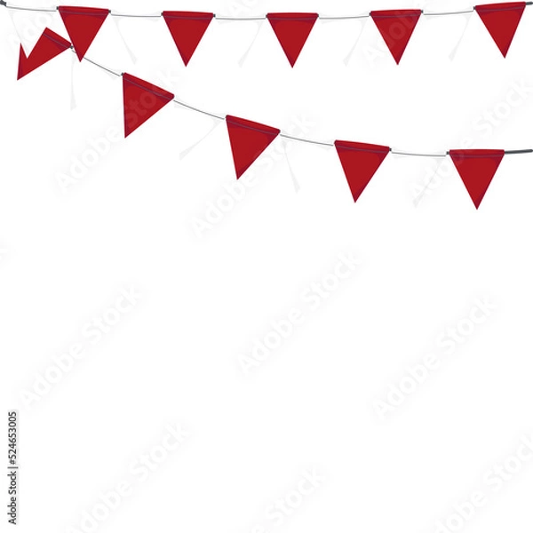 Fototapeta Red White Flag Hanging Banner Rope Burlap Bunting