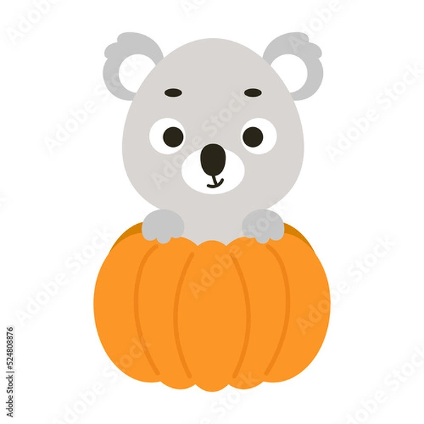 Fototapeta Cute little koala sitting in a pumpkin. Cartoon animal character for kids t-shirts, nursery decoration, baby shower, greeting card, invitation. Vector stock illustration