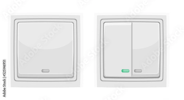 Fototapeta Modern light switches with indicator.
White double and single switch, in on and off position.
Isolated, realistic illustration.