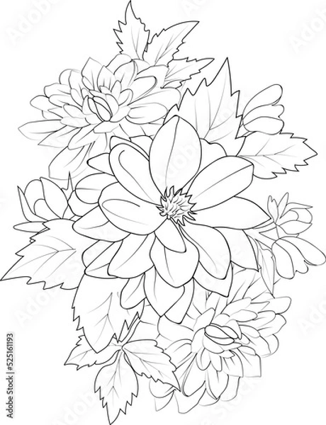 Fototapeta Flowers branch of dahlia flower Hand drawing  vector illustration Vintage design elements bouquet floral natural collection
