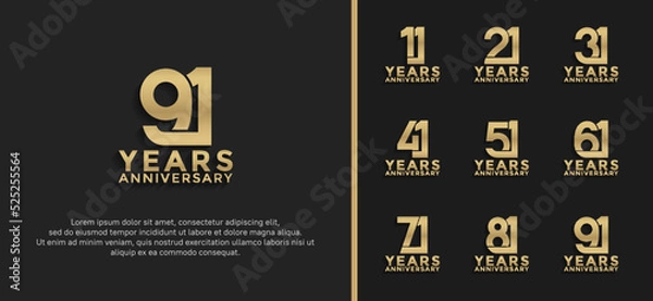 Obraz set of anniversary logotype gold color on black background for celebration moment