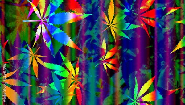 Fototapeta Abstract psychedelic cannabis leaf pattern background image.