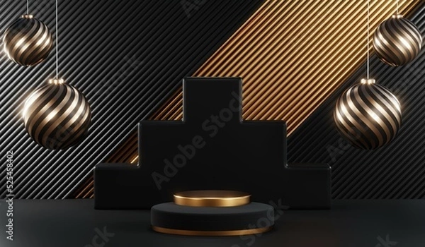 Fototapeta 3D rendering of blank product background for cream cosmetics Modern black podium background