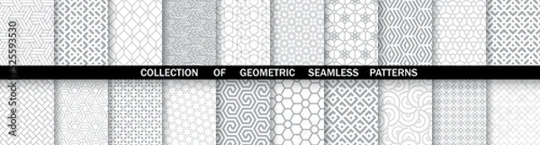 Fototapeta Geometric set of seamless gray and white patterns. Simpless vector graphics.