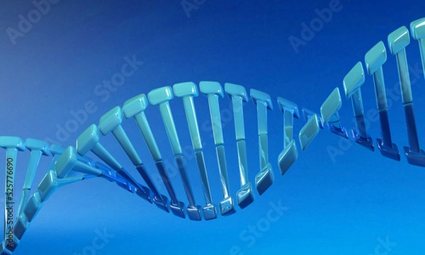 Fototapeta DNA strand on blue background. 3d illustration..