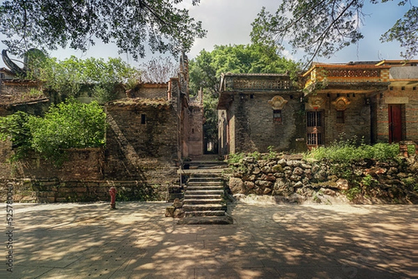 Fototapeta Foshan city, Guangdong, China. Shishan Libian ancient village with a history of 800 years, a collection of Ming and Qing cultures, Lingnan architecture, water town and gardens.