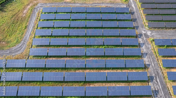 Fototapeta Solar power farm from drone view,Green energy technology