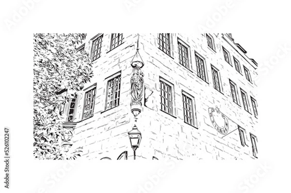 Fototapeta Building view with landmark of Nuremberg is the 
city in Germany. Hand drawn sketch illustration in vector.