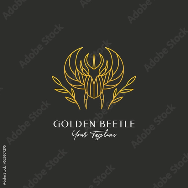 Fototapeta Golden beetle minimalist line logo