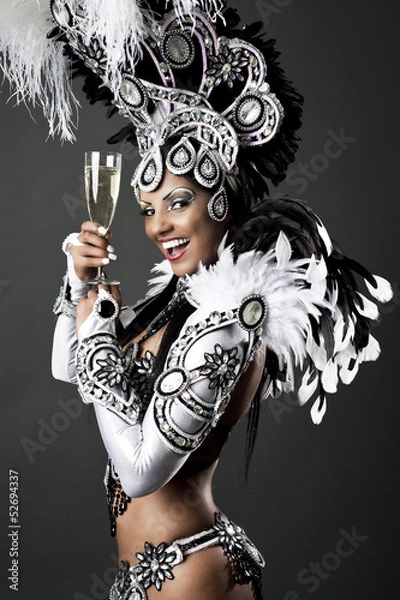 Fototapeta Brazilian Sama Dancer holding champagne glass