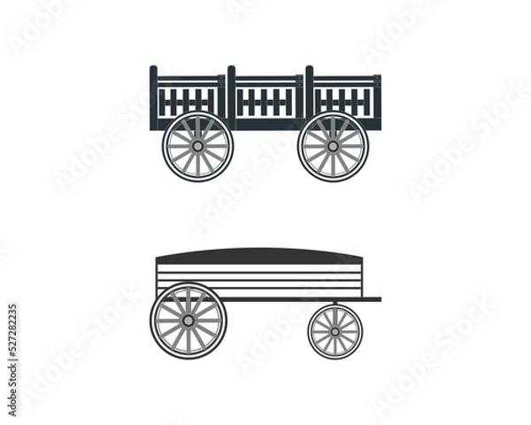 Fototapeta Side view Ancient silhouette cart best style wagon for cows drag, Isolated on white background