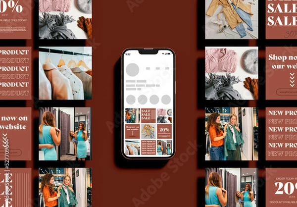 Fototapeta Top View of Smartphone with Social Media Screen Mockup