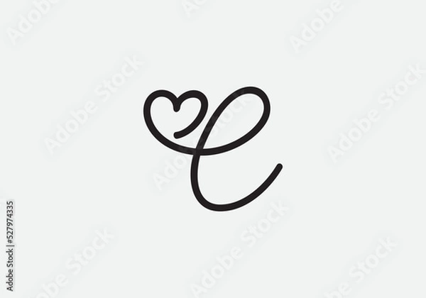 Fototapeta Love sign logo design vector. Love and heart icon and symbol design vector with C