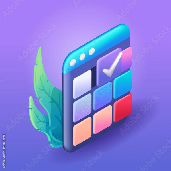 Fototapeta 3D Isometric illustration, Cartoon. Color palette, Custom palette, a set of desired colors for the design of programs. Vector icons for website