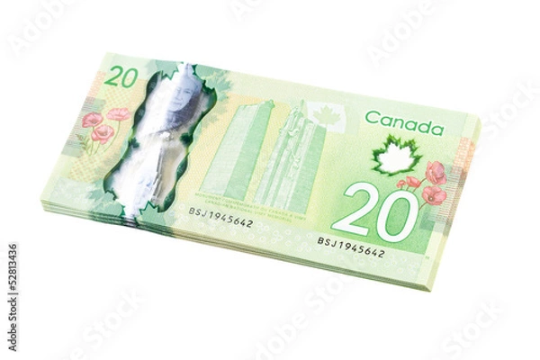 Fototapeta The New Polymer Twenty Dollar Bills isolated on white