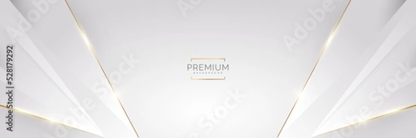 Fototapeta Luxury White and Gold Background with Golden Lines and Paper Cut Style. Premium Gray and Gold Background for Award, Nomination, Ceremony, Formal Invitation or Certificate Design