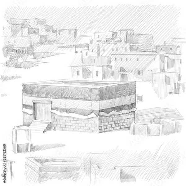 Fototapeta Pencil drawing of the old version of the kaaba