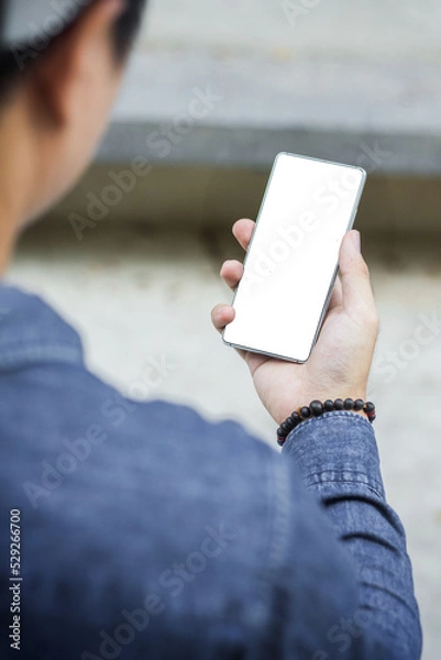 Obraz Man Having Video Call With Friends Via Mobile Phone transparent on screen