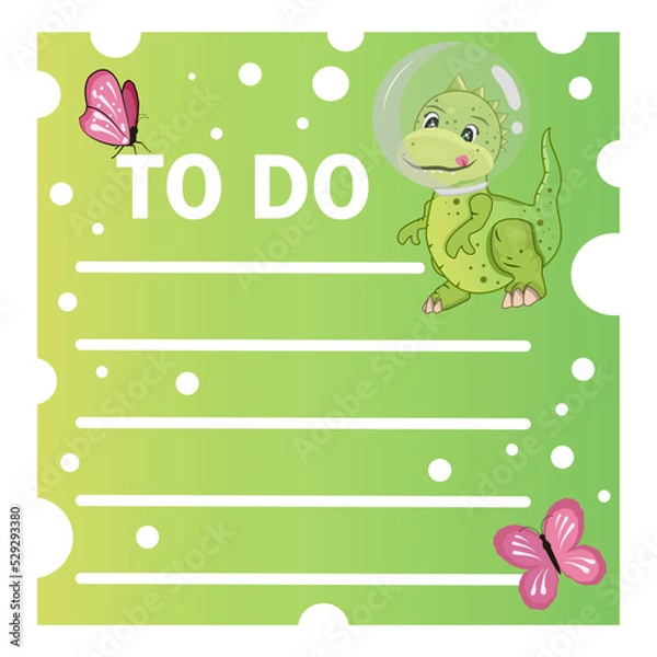 Fototapeta Dinosaur glider. To-do list. Vector stock illustration. Animal. Notes. What needs to be done. A diary. Green background.