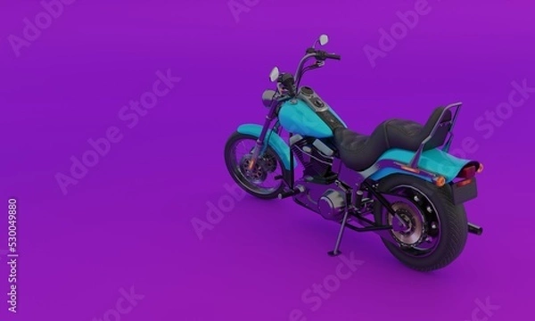 Fototapeta 3d illustration, big motorcycle, mauve background, copy space 3d rendering