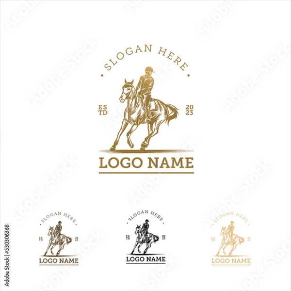 Fototapeta Horse Rider Cool Logo Classic Elegant For Your Company Brand Manly Product With Gold Color