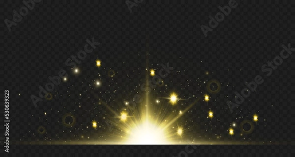 Fototapeta Light effects, glare, glitter, explosion, golden light, Vector illustration. shining golden stars.