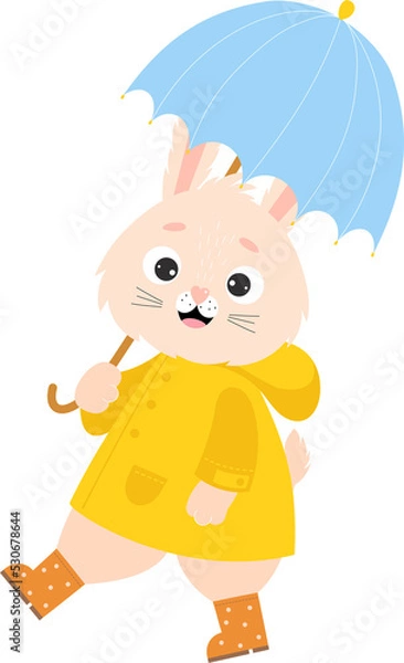 Fototapeta cute Rabbit in raincoat under an umbrella