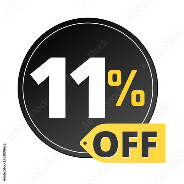 Fototapeta 11% off limited special offer. Discount banner in black and yellow circular balloon. Eleven