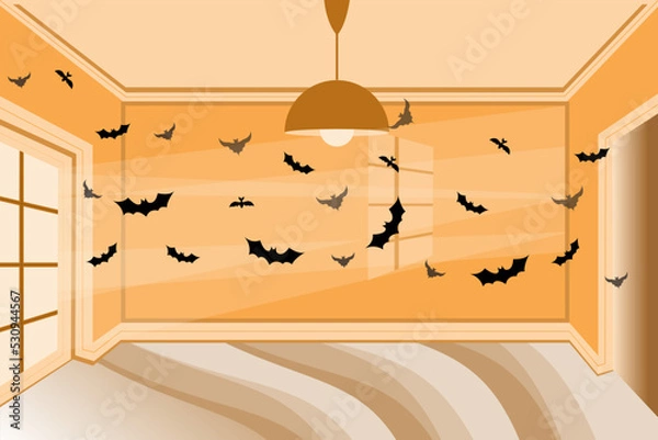 Fototapeta Halloween celebration with room decoration with lots of bats