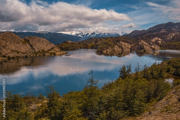 Fototapeta Beautiful landscape Patagonia mountains glacier lake river forests and waterfalls. Chile,Argentina.