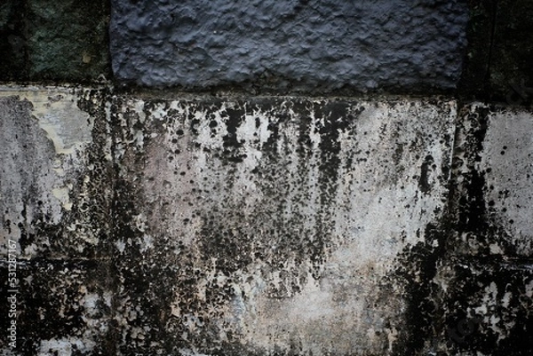 Fototapeta old wall, red and dark background, mossy wall, stained and scratched wall