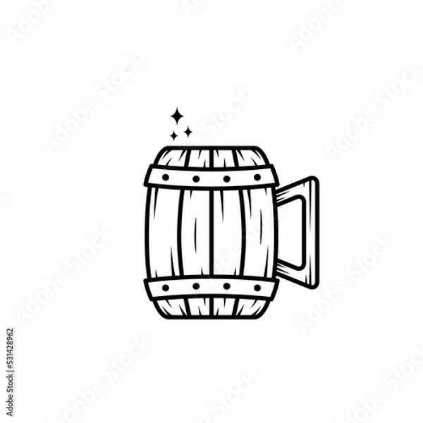 Fototapeta sparkling wooden mug icon on white background. simple, line, silhouette and clean style. black and white. suitable for symbol, sign, icon or logo