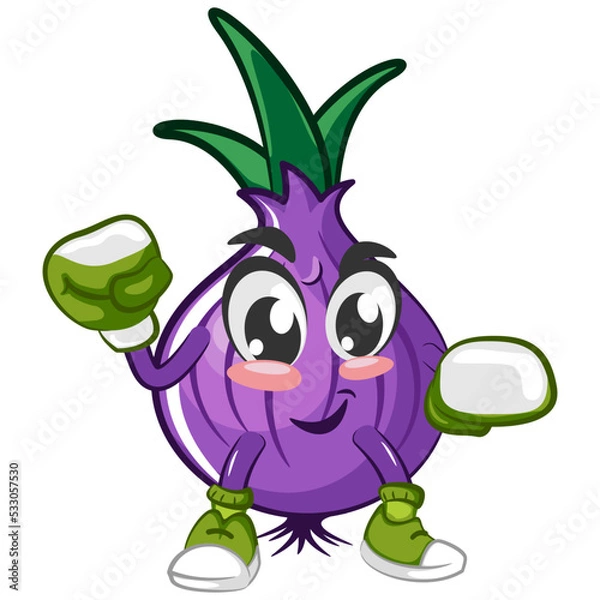 Fototapeta vector illustration of cartoon character of a boxer onion with his boxing gloves