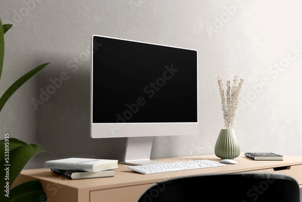 Fototapeta 3d Render scene of blank Desktop or Monitor for mockup