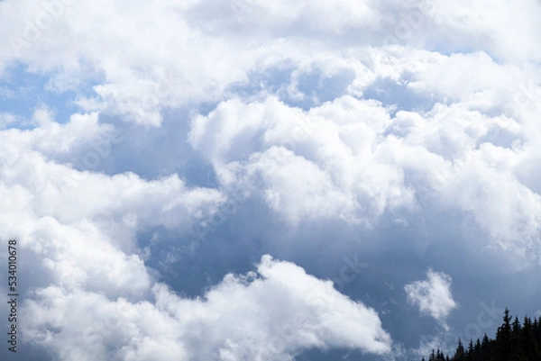 Fototapeta Clouds in the sky view from the mountains in the Carpathians in Ukraine, clouds