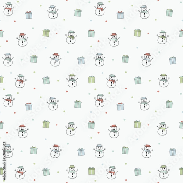 Fototapeta Christmas texture with happy snowmen. Xmas background. Vector