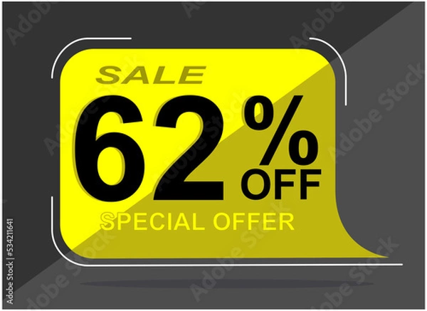 Fototapeta Sale tag 62% Sixty two percent off, vector illustration, balloon shape.