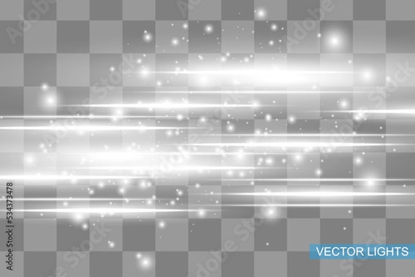 Fototapeta Abstract white laser beam. Transparent isolated on black background. Vector illustration.the lighting effect.floodlight directional