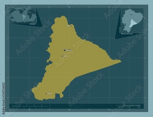 Fototapeta Morona Santiago, Ecuador. Solid. Labelled points of cities