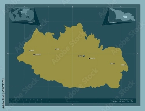 Fototapeta Shida Kartli, Georgia. Solid. Labelled points of cities