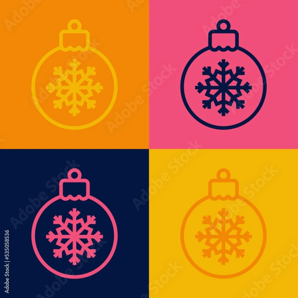 Obraz Pop art line Christmas ball icon isolated on color background. Merry Christmas and Happy New Year. Vector