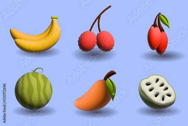 Fototapeta 3D Fruit Icon Set Collection