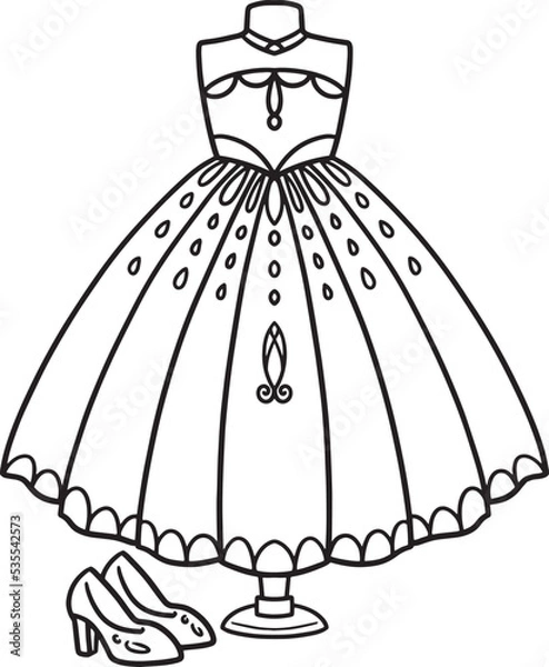 Fototapeta Wedding Gown Isolated Coloring Page for Kids