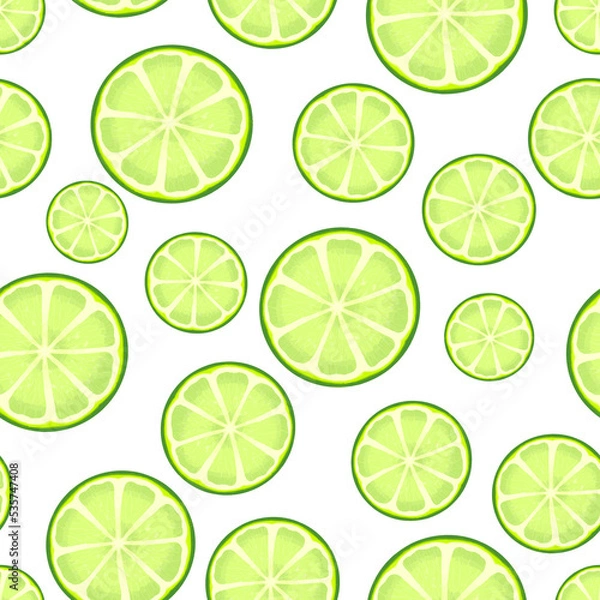 Fototapeta Lime slice citrus on white background. Tropical fruits. vegetarian food. Seamless pattern. illustration.