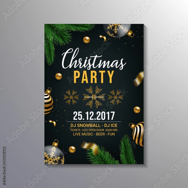 Fototapeta black christmas party flyer template design