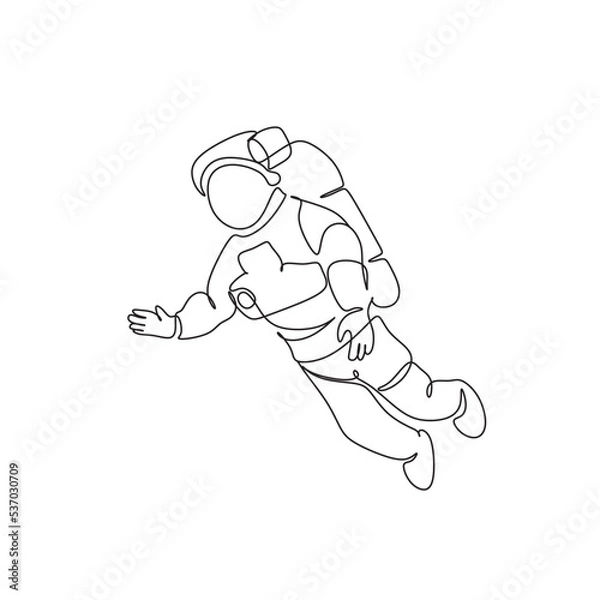 Obraz Astronaut catching star logo. Continuous one line drawing. Vector illustration