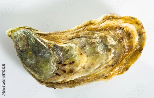 Fototapeta Image of tasty raw closed oysters on white background, close-up