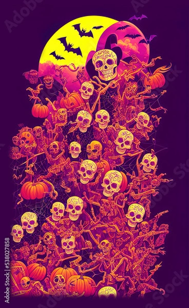 Fototapeta Illustration poster for the day of all the dead and halloween