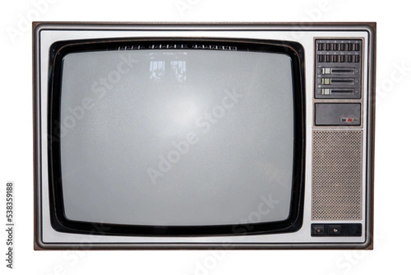 Fototapeta Old TV vintage, tv tube television in wood case tv electric home use equipment. isolated on white  background. This has clipping path. 