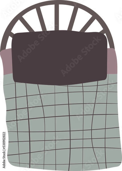 Fototapeta Top view simple bed with one pillow and checkered plaid